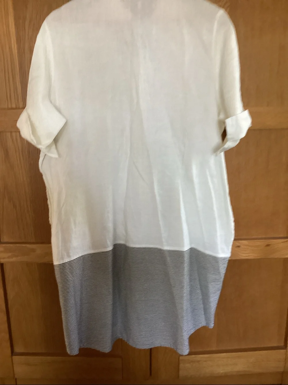 UCHUU LINEN LONG SHIRT OR SHORTDRESS OFF WHITE/ grey striped - Picture 3 of 5